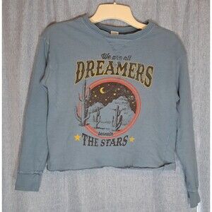 Love Vintage Medium Long Sleeve Crop Top Dreamers Desert Stars Blue Pull Over